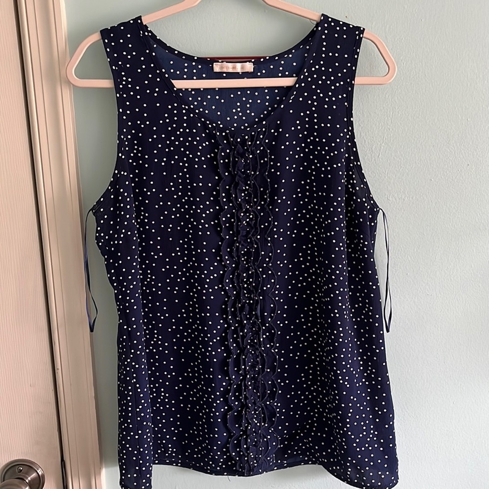 Skies Are Blue Navy and White PolkaDot tank top